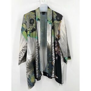 Citron Bohemian Mixed Art Kimono Jacket Top Size 0X Lagenlook Art Nouveau